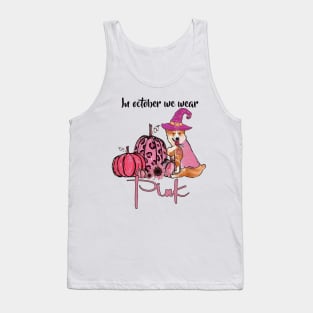 In October We Wear Pink - Halloween Pink Corgi Dog Witch Pumpkin Tank Top